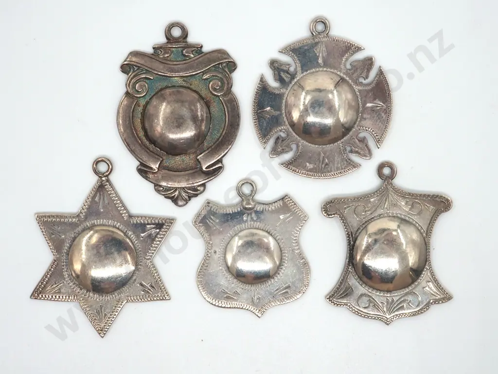 Five Sterling Silver Fobs/Medallions In Varying Shapes Image 1++