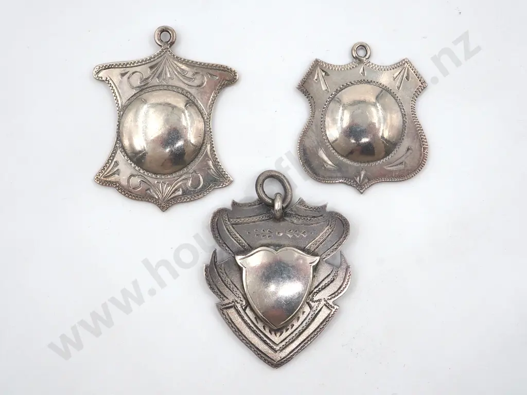 Three  Vintage Sterling Silver Fobs. All  An Empty Cartouche Image 1++