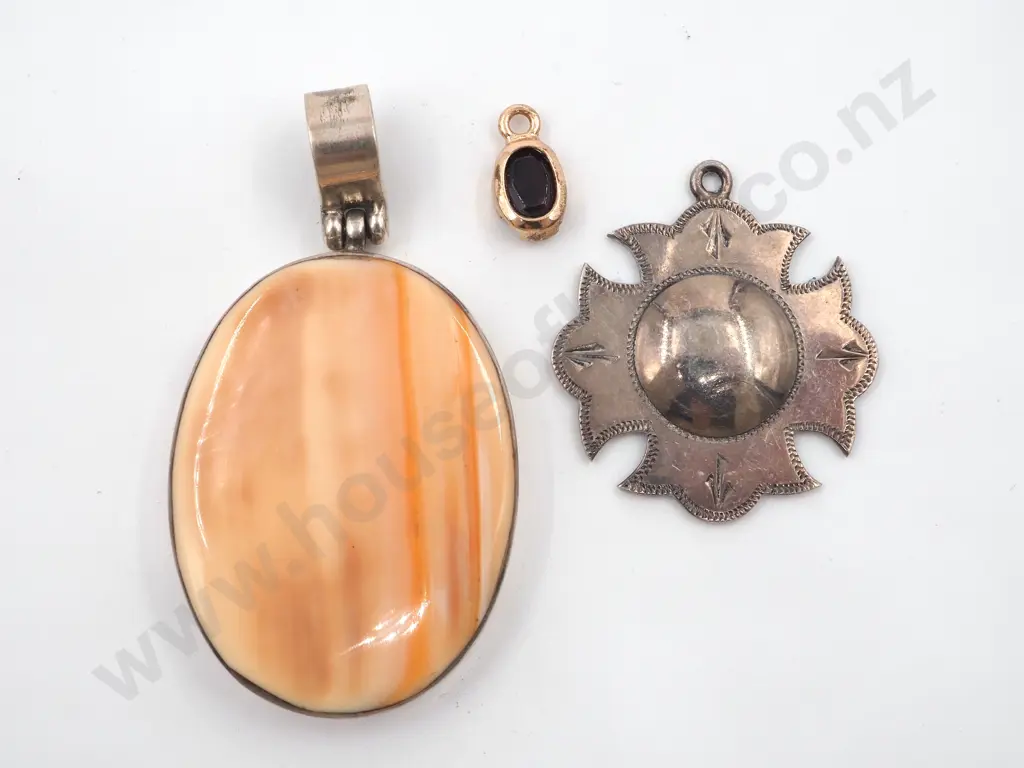 Two Sterling Silver Pendants & Garnet Pendant Image 1++