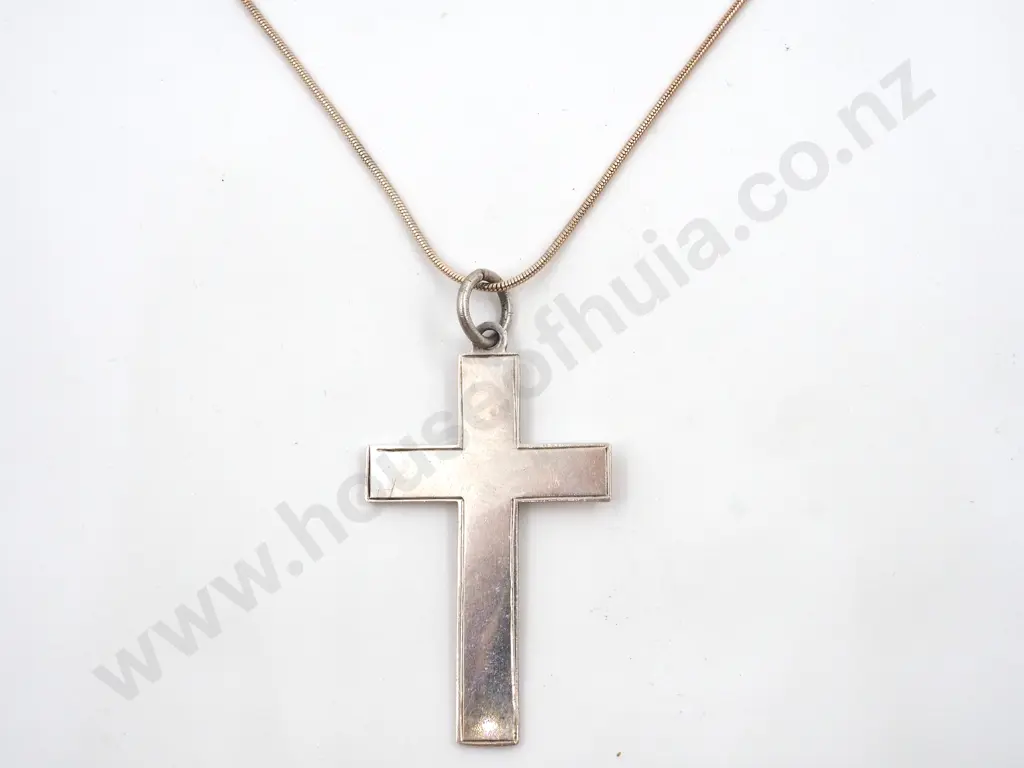 Sterling Silver Cross On Snake Chain, Image 1++