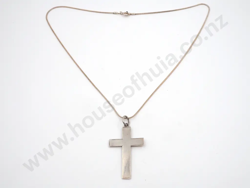 Sterling Silver Cross On Snake Chain, Image 1++