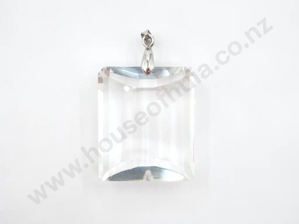 Cut Rectangular Crystal Pendant with Silver Bail Image 1++