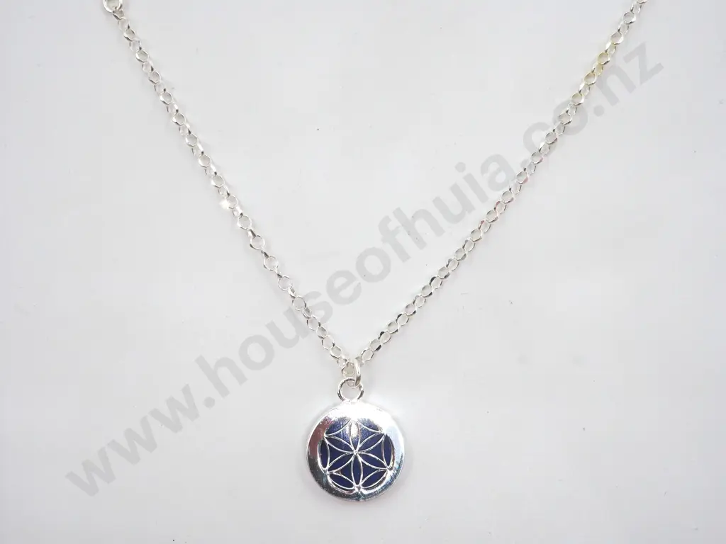Sterling Silver & Blue Disc Pendant Image 1++