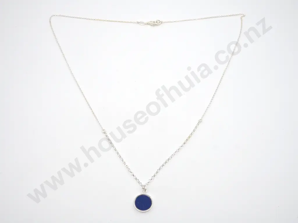 Sterling Silver & Blue Disc Pendant Image 1++