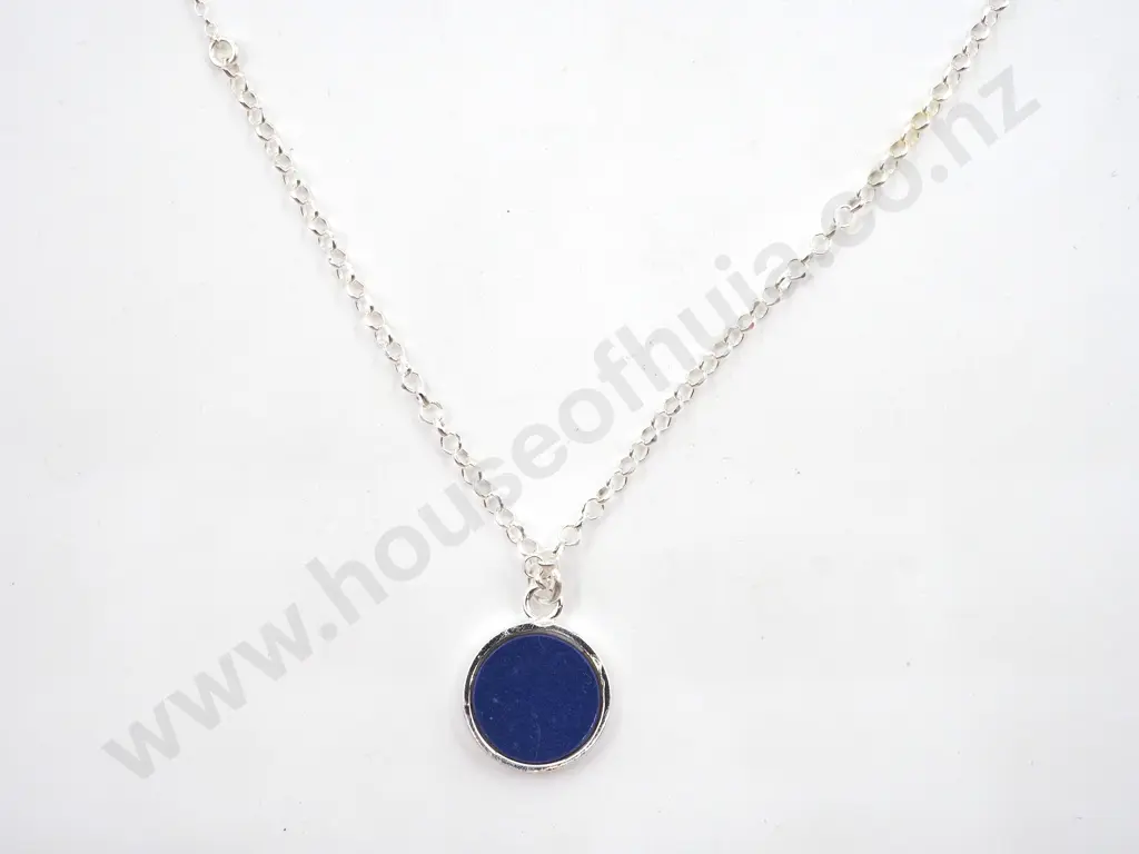 Sterling Silver & Blue Disc Pendant Image 1++