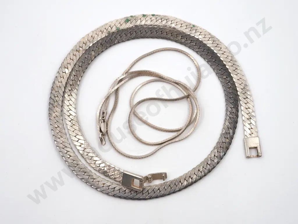 Sterling Silver Plaited Necklace  & Another Sterling Box Link Chain Image 1++
