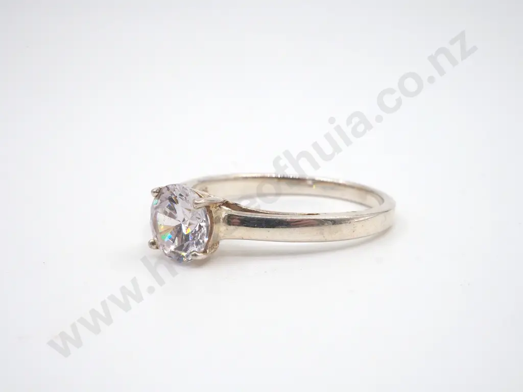 Sterling Silver & CZ Solitaire  Ring Image 1++