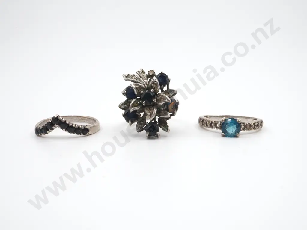 Three Sterling Silver Rings all Inset with Stones  Image 1++