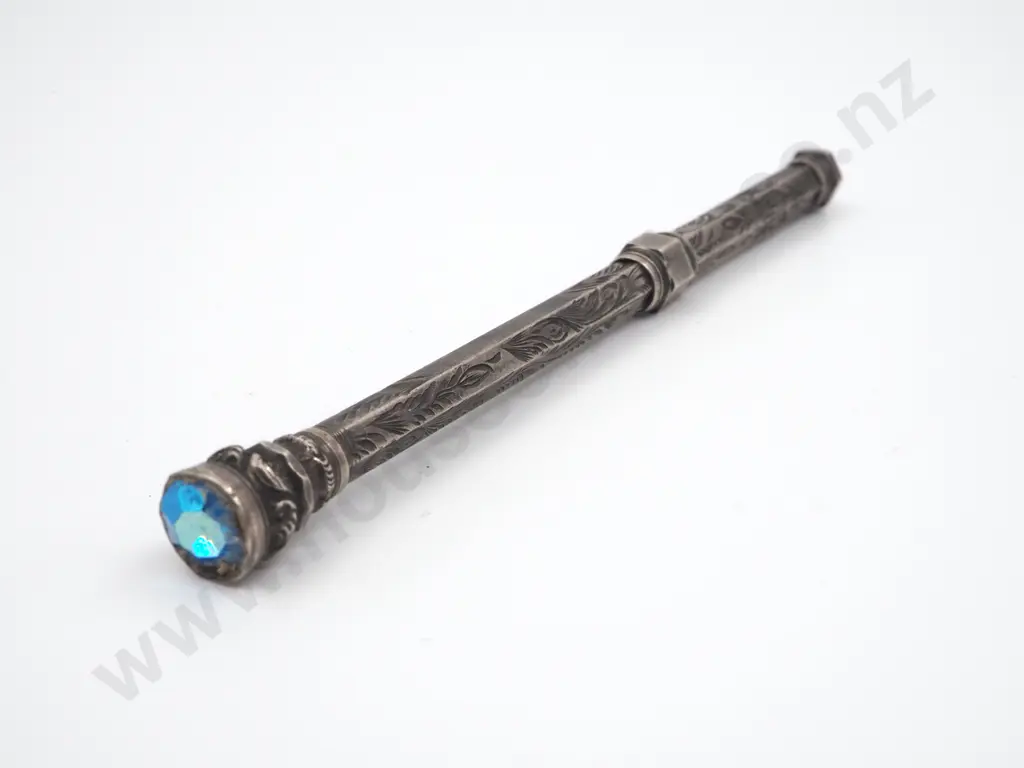 Sterling Silver Propelling Pencil with Blue Stone Finial  Image 1++