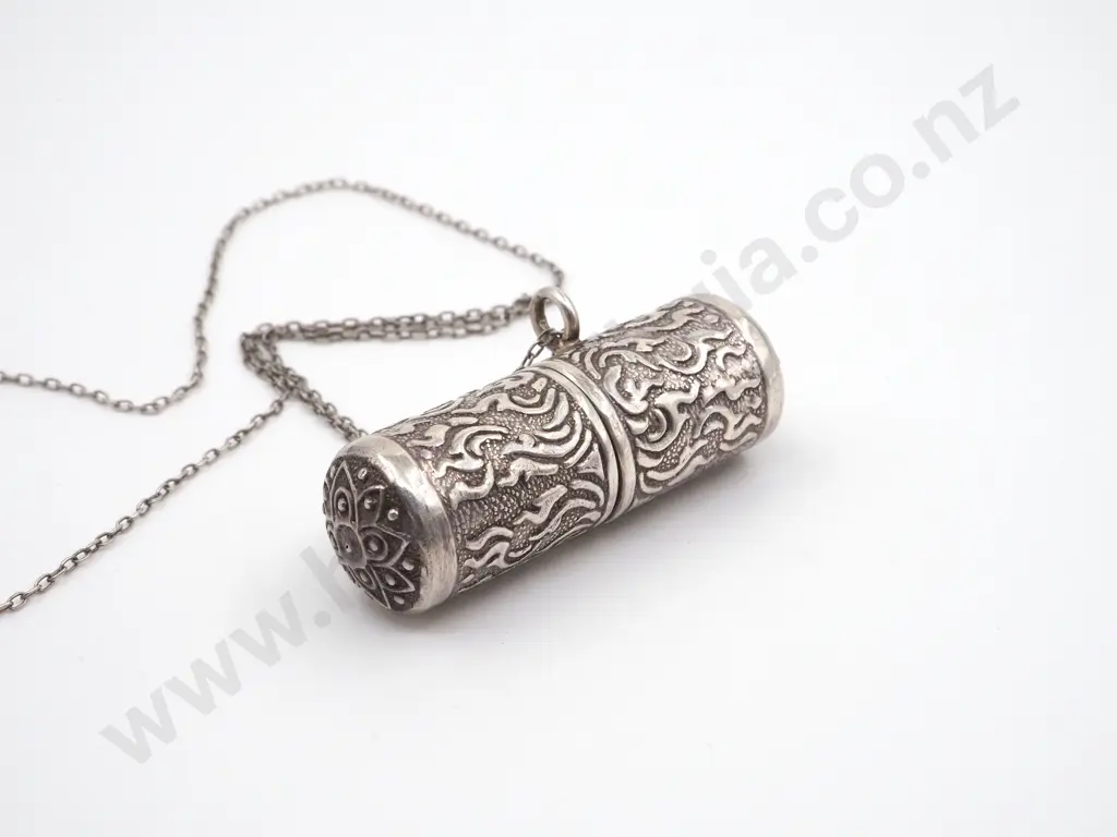 Sterling Silver Engraved Capsule Pendant & Chain Image 1++