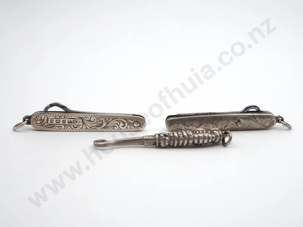 Three Sterling Silver Glove Hooks For Chatelaines. (Two Retractable ) Image 1++