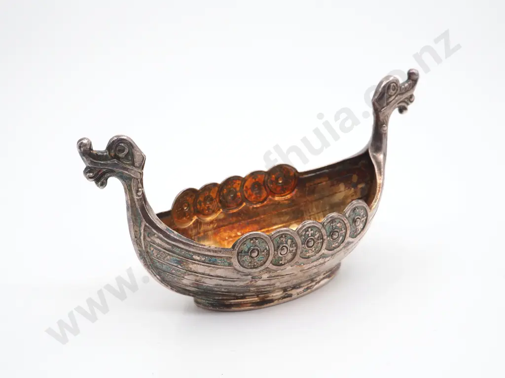Sterling Silver Salt in The Form Of A Viking Long Ship Image 1++