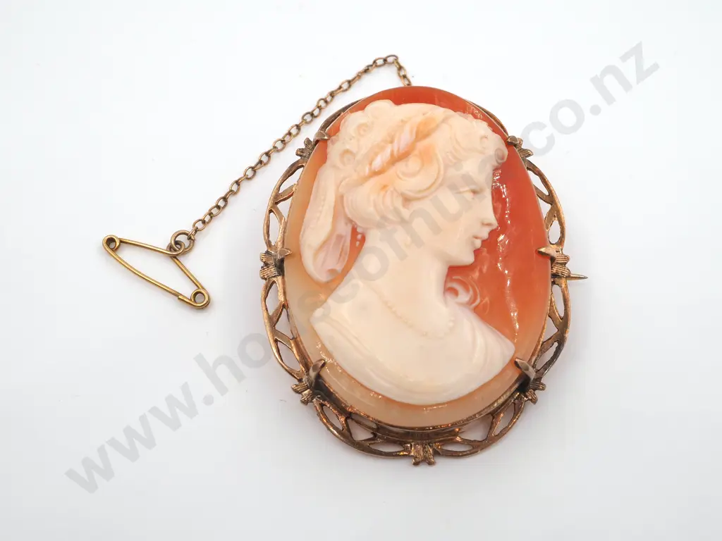 9ct Gold &  Finely Detailed Cameo Brooch With Female Profile Image 1++
