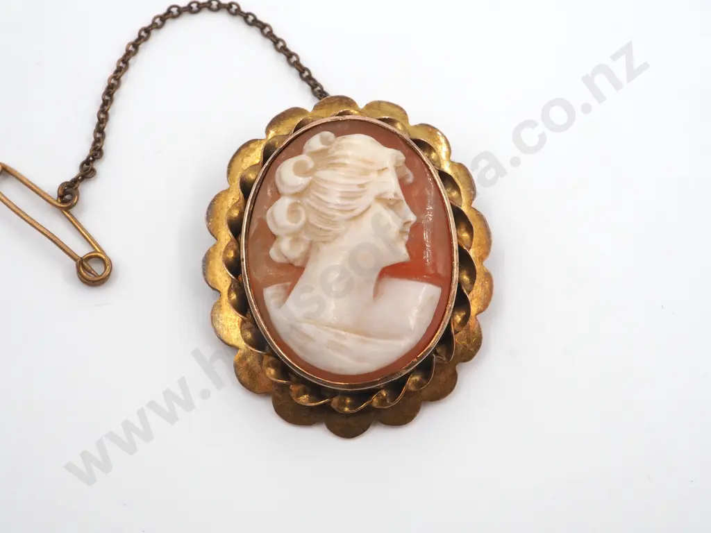 9ct Gold Cameo Depicting Classical Female In Profile. Image 1++