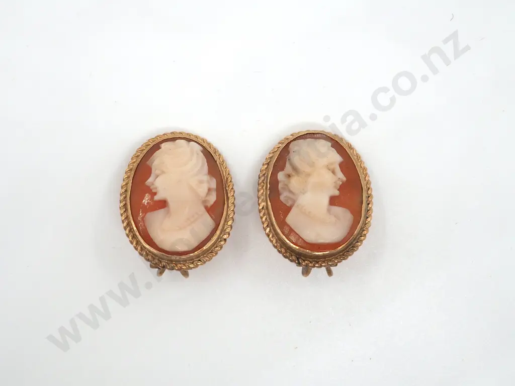 Pair of 9ct Gold & Cameo Earrings Image 1++