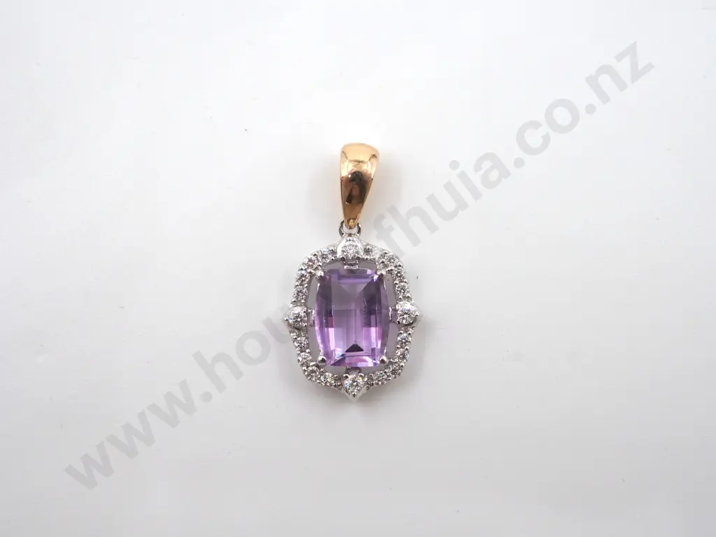 9 Yellow & White Gold Amethyst & Diamond Pendant Image 1++