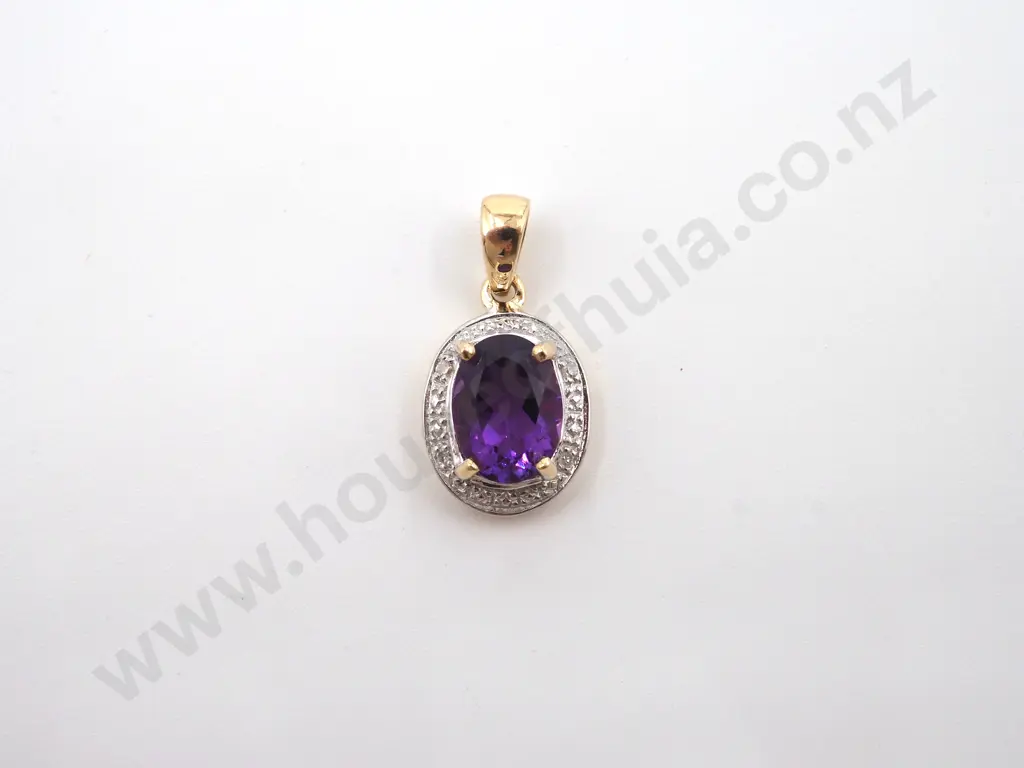 9ct Yellow Gold & Amethyst Pendant Image 1++