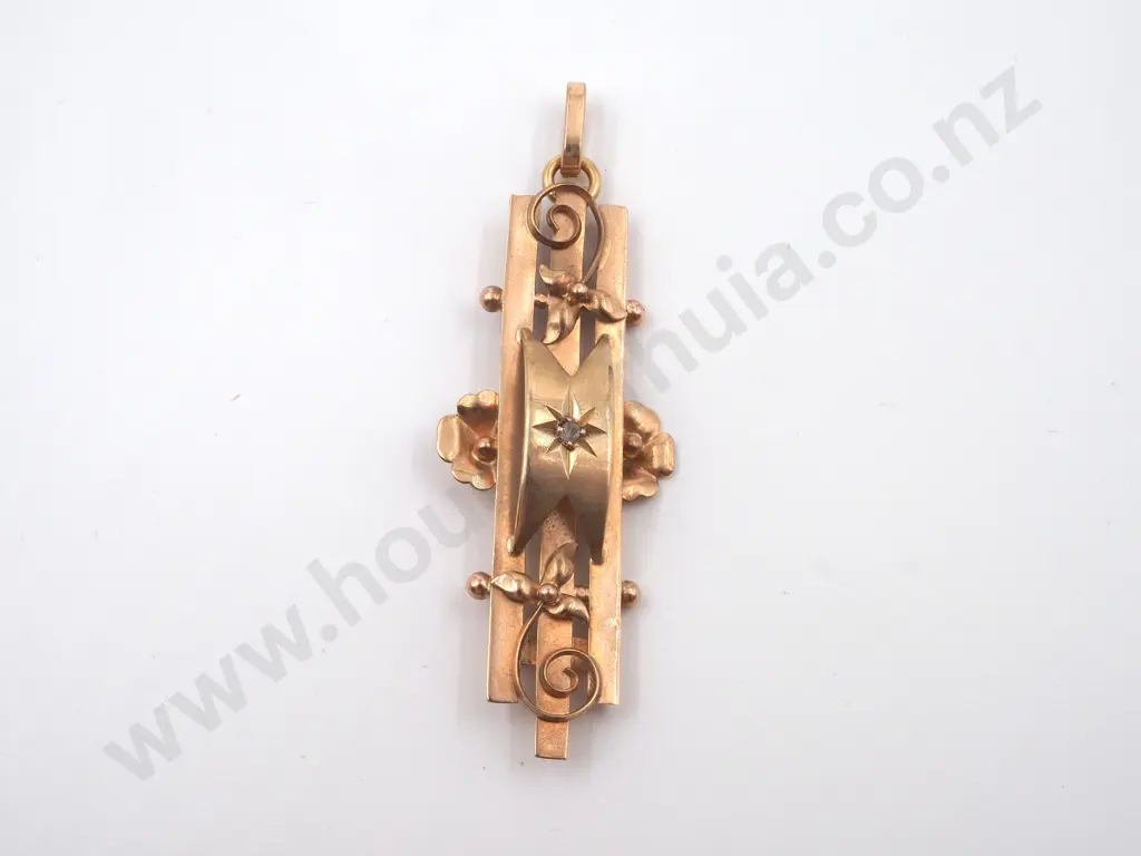 Antique 9ct Gold Pendant w central Diamond Image 1++