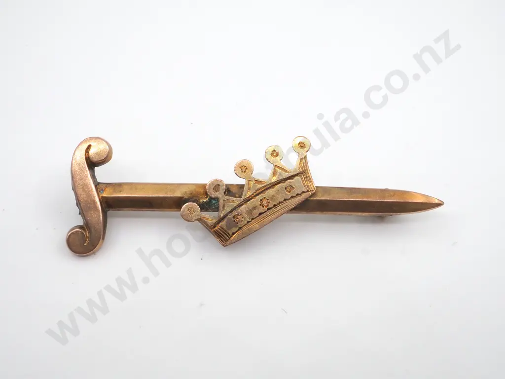 9ct gold Sword & Crown Brooch.. Hallmarked Birm 1899 Image 1++