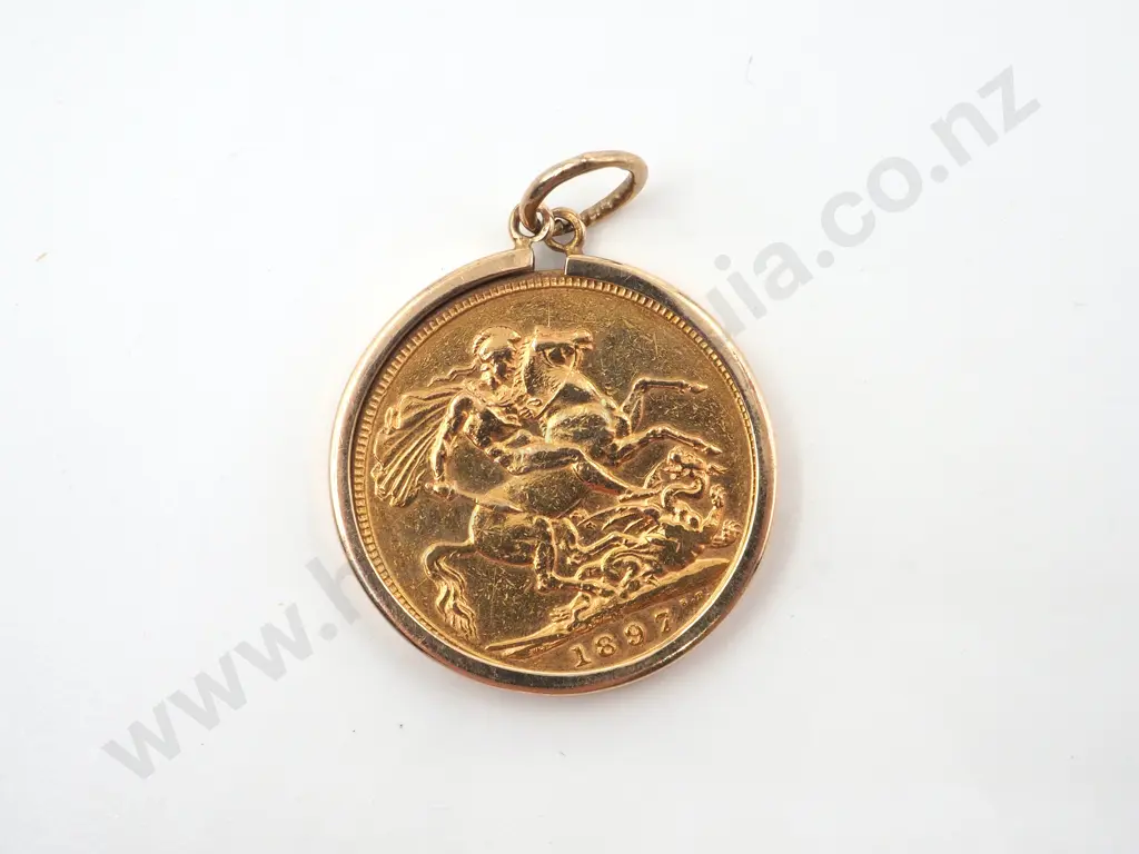1897 Full Gold Sovereign Pendant in 9ct Gold Case Image 1++