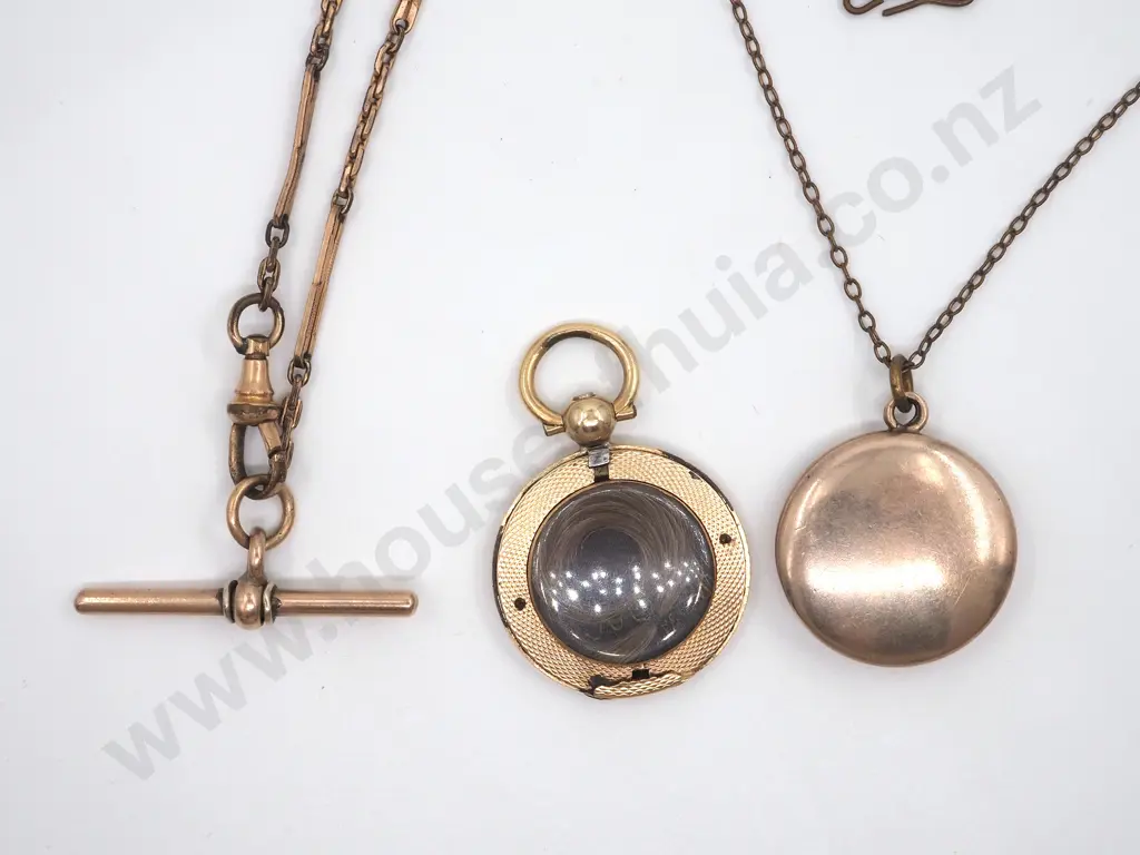 Assorted Rolled Gold Pieces - T Bar Bracelet - Pendant & A/F Mourning Piece Image 1++