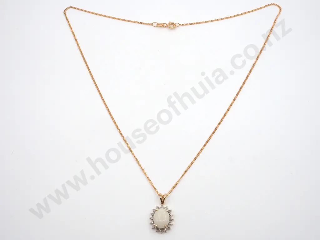 Oval Milk Opal & CZ Pendant & Chain Image 1++