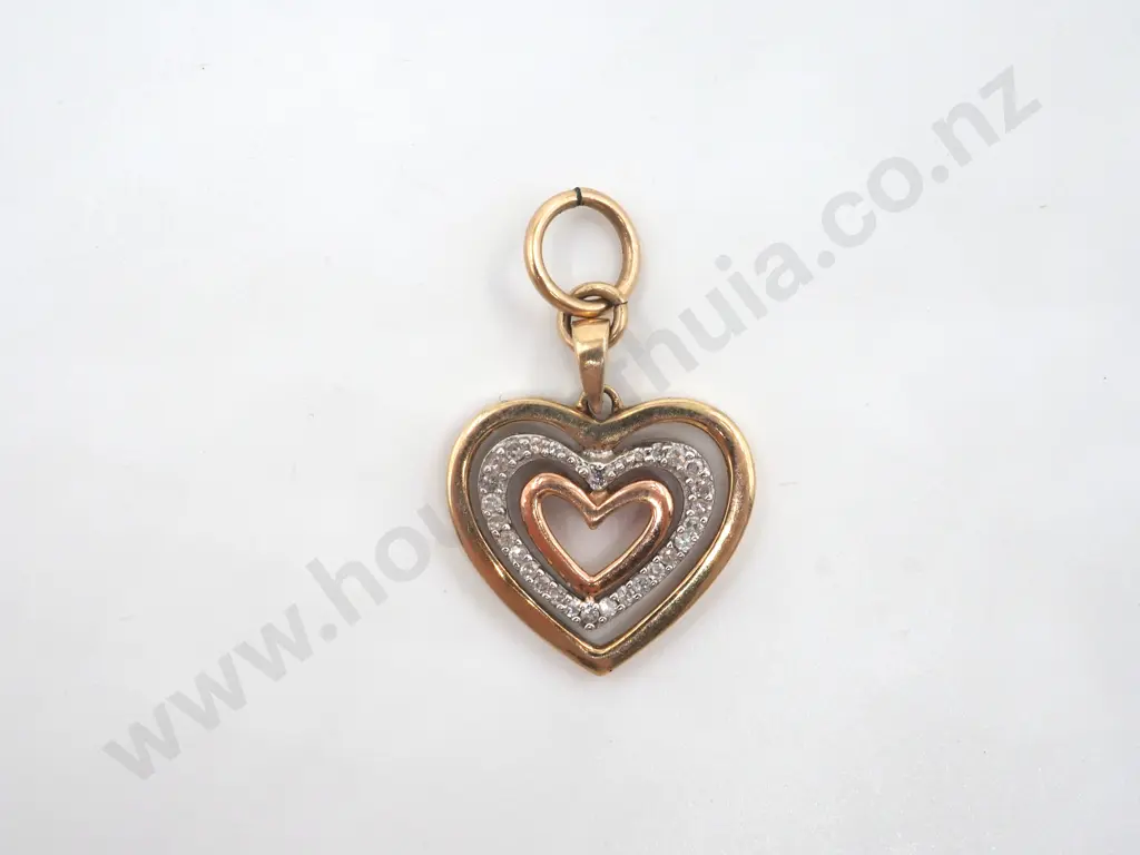 9ct Gold & Diamond Heart Pendant Image 1++
