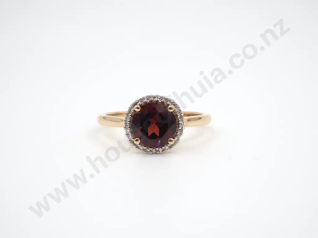 9ct Yellow Gold Diamond & Garnet Halo Ring Image 1++