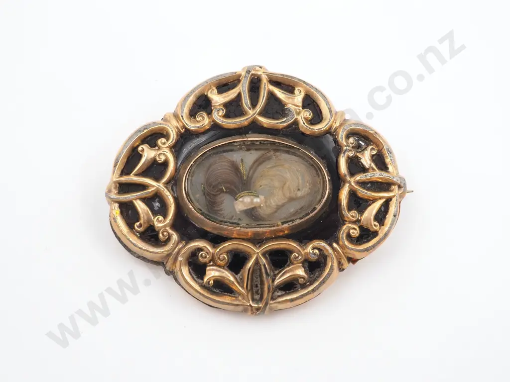 Antique 1853 Rolled Gold Mourning Brooch  A/F Image 1++
