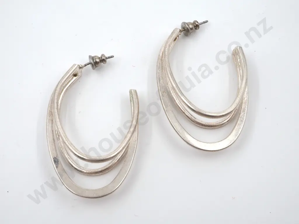 Pair of Large Sterling Silver Triple Hoop Earrings Image 1++