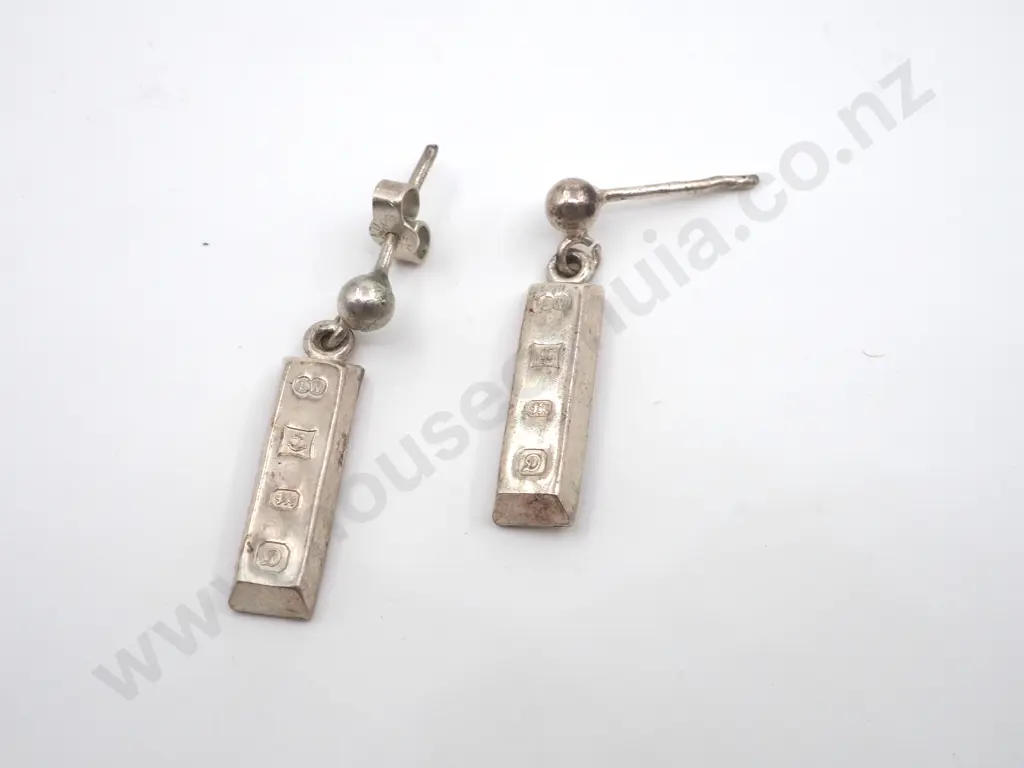 Pair Of Sterling Silver Drop Bar Earrings With English Assay Marks For Birmingham Image 1++