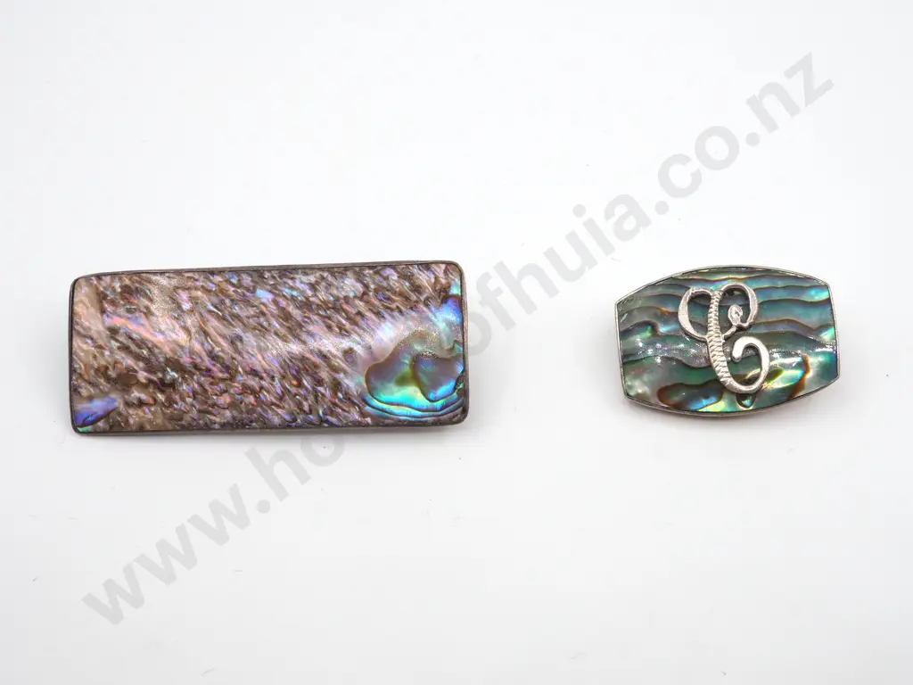 Two Sterling Silver & Paua Shell Brooches. The Smaller with Initial C Image 1++