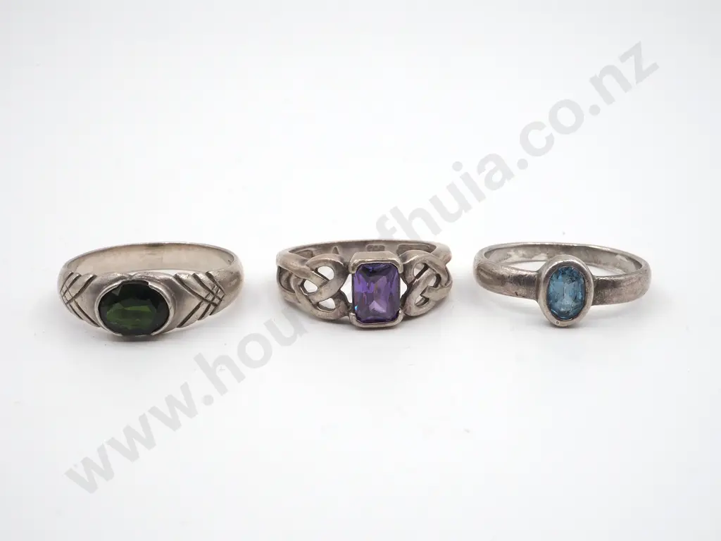 Three Sterling Silver Rings Set With Stones Image 1++