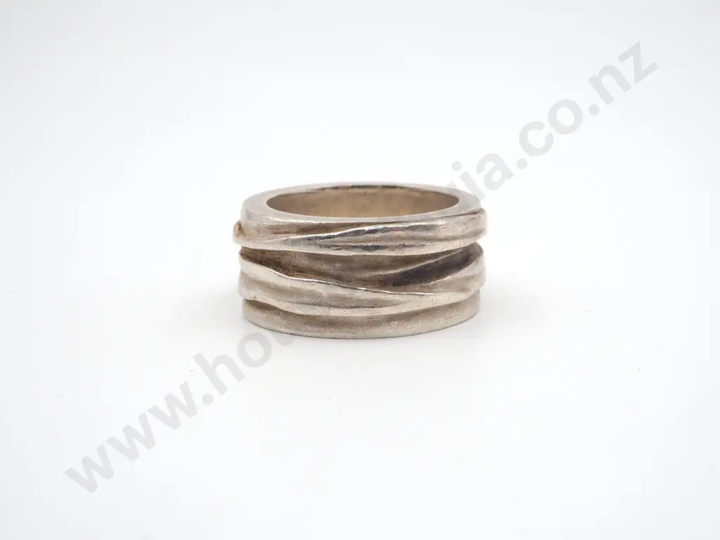Heavy Wide Band Sterling Silver Textured Ring Image 1++