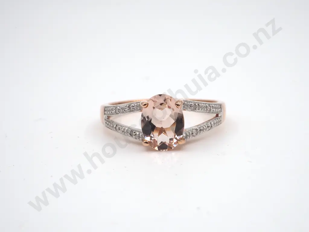 9ct Rose Gold Morganite & Diamond Ring Image 1++