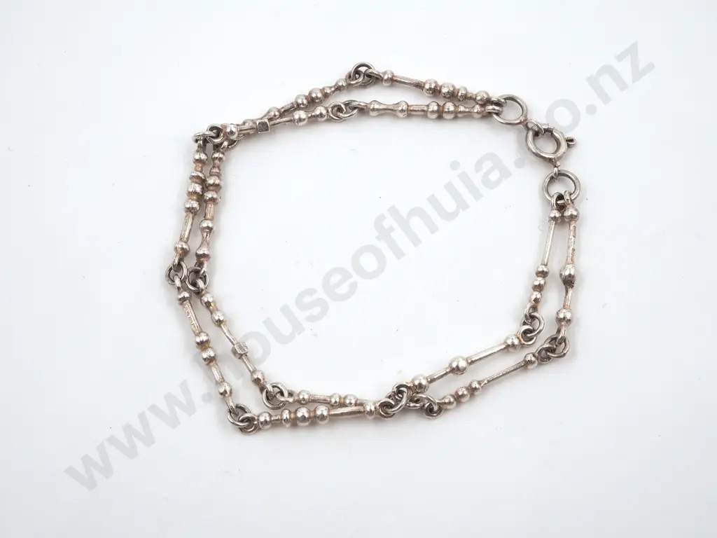 Double Strand Bar & Bead Sterling Silver Bracelet Image 1++