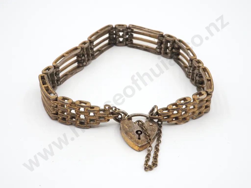 Sterling Silver Gilded Six Bar Gate Bracelet w Locket Image 1++