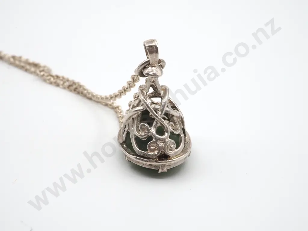 Sterling Silver Fob Set With Greenstone On a Chain Image 1++