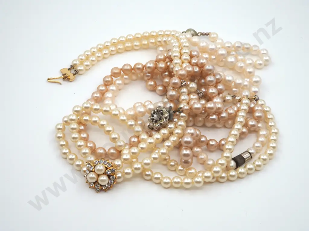 One Double  Stand Pearl Choker, Two Single Strand Pearl Necklaces & Two Pearl Bracelets Image 1++