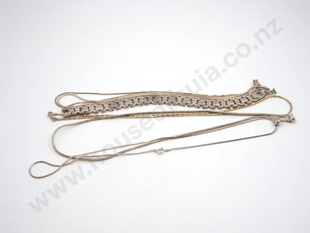Five Silver Coloured Necklaces &  A Fancy LInk Bracelet Image 1++