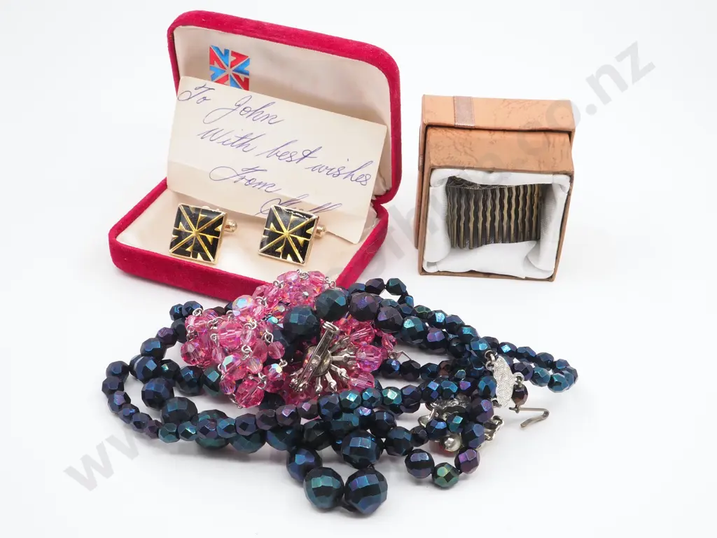Assorted lot of Costume Jewellery & Cased NZ Commonwealth Games 1974 Cufflinks Image 1++