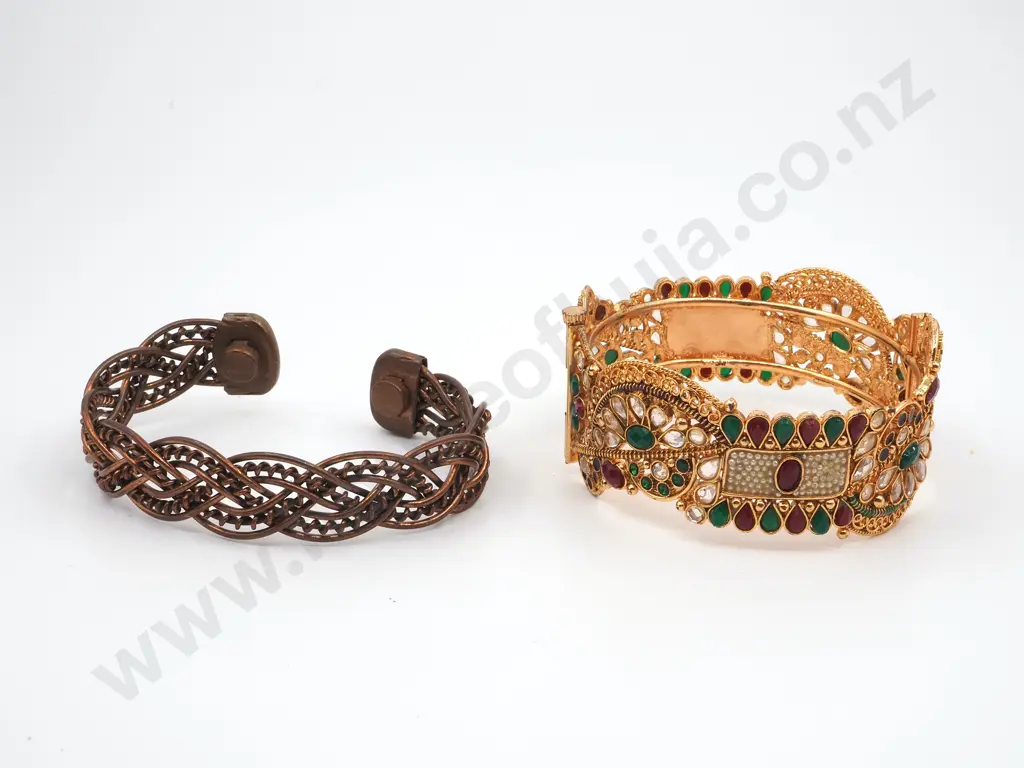 Indian Style Bangle Set with Coloured Stones & a Copper Bangle With Plaited Decoration  Image 1++