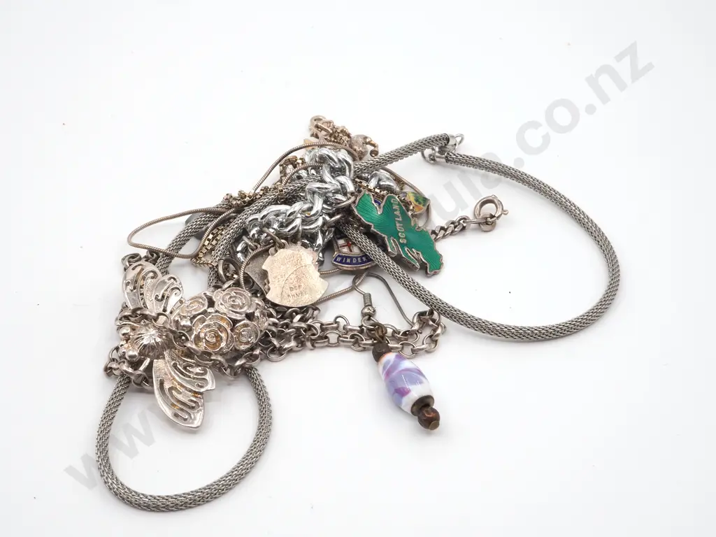 Assortment Of Costume Jewellery Including Silver Snake, Charm Bracelet w Souvenir Charms, Bee Brooch, Id Bracelet  Etc, Image 1++