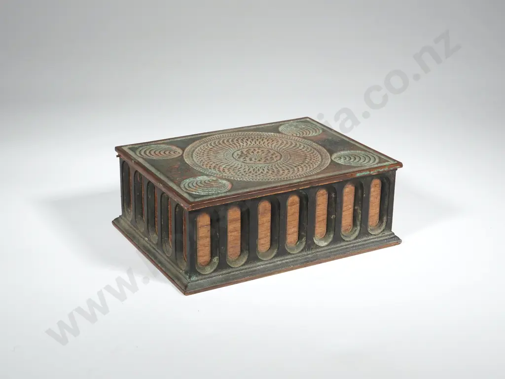 Copper & Oak Cigarette Case. Present from "The Canterbury Engineering Co. Ltd 1926" Image 1++