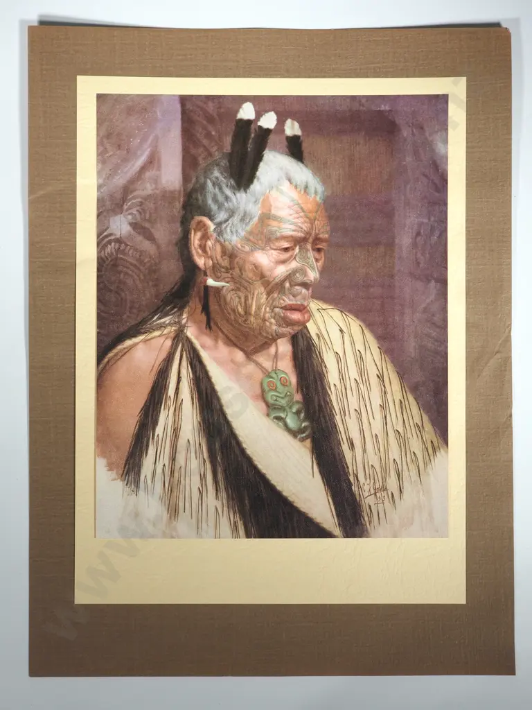 95. Charles Frederick Goldie (1870 - 1947) The Last of the Cannibals, Tumai Tawhiti Colour print c.1938 By Coulls  Image 1++