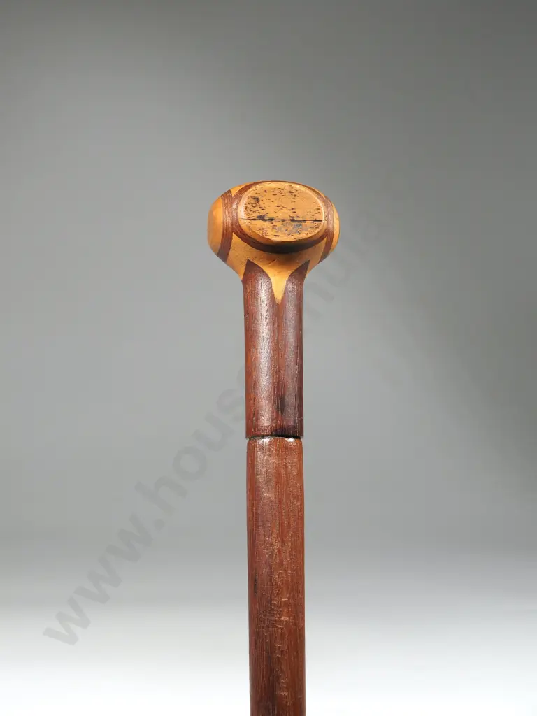 New Zealand Timber Marquetry Handled Walking Stick  Image 1++