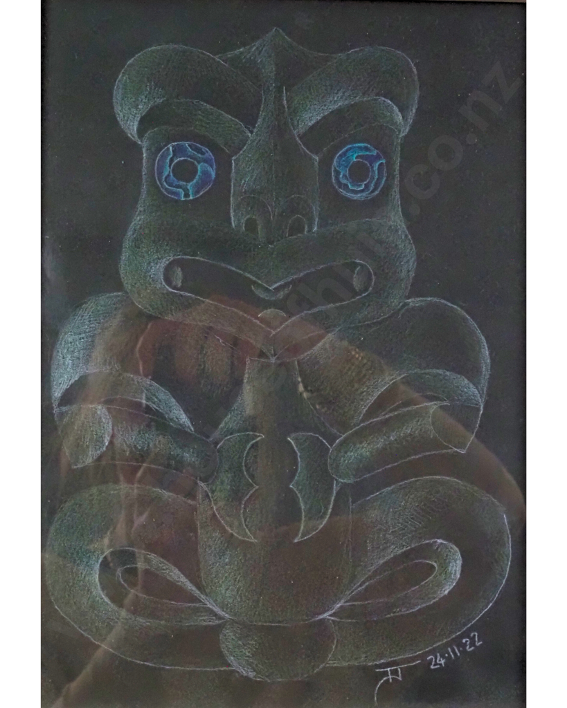 Tahu Jacomb,"Tiki". Pastel On Black Paper.  Dated 24.11.22 280 x 200mm Image 1++