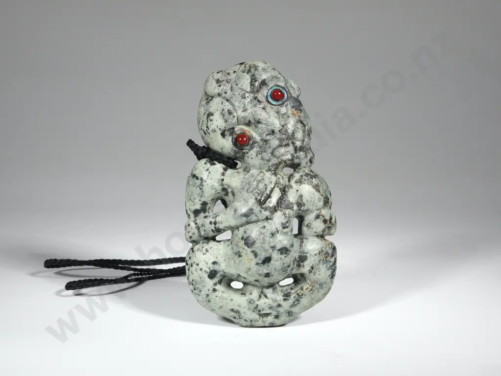 Pounamu Tiki With Plaited Necklace Cord Image 1++
