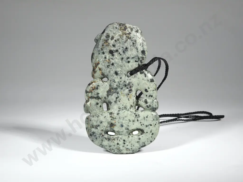 Pounamu Tiki With Plaited Necklace Cord Image 1++
