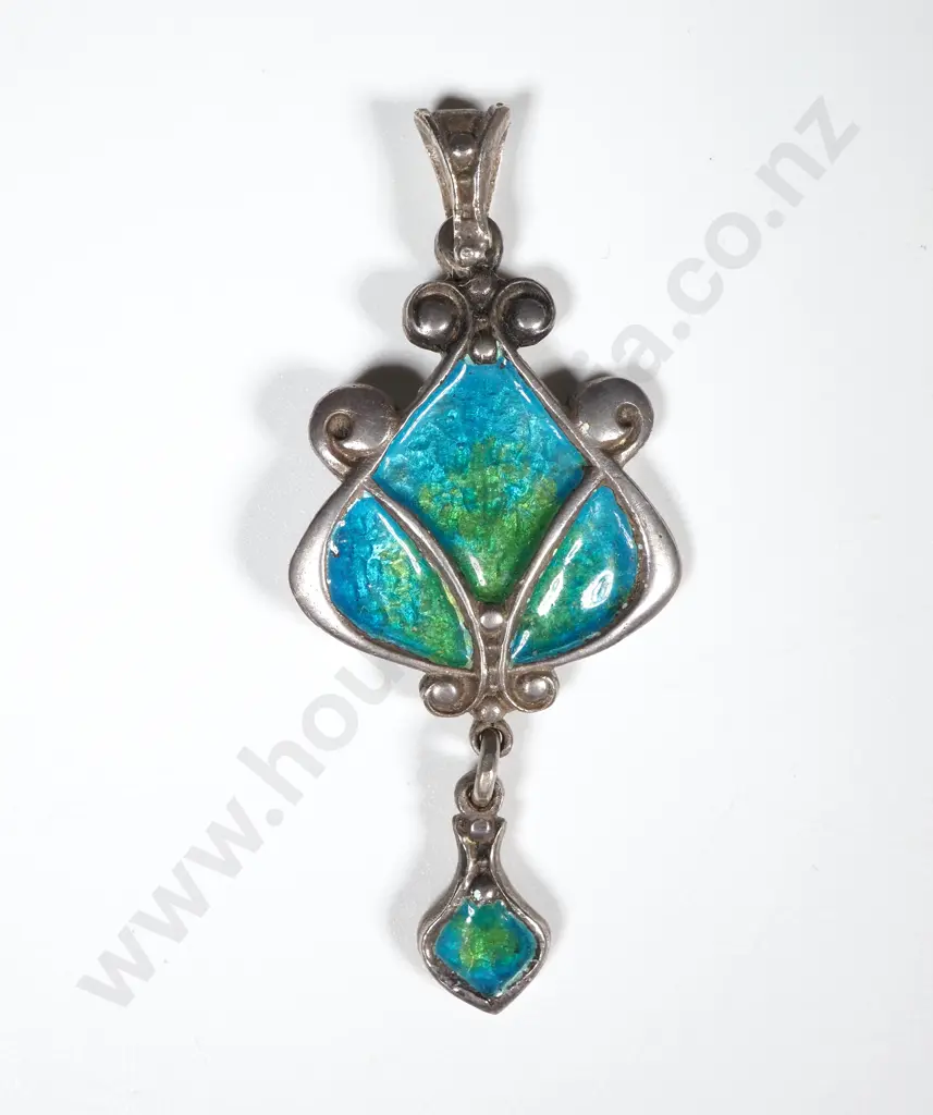 Sterling Silver Enamelled Reuben Watts Drop Pendant Image 1++